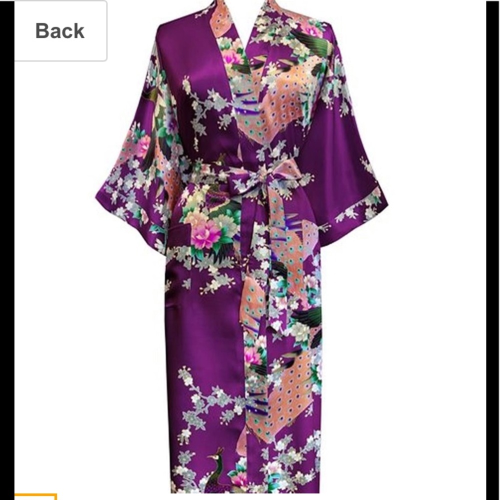 Kimono robe purple birds small